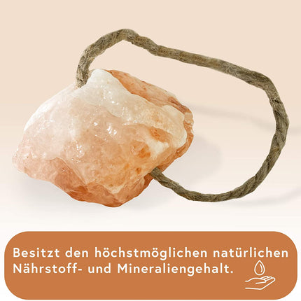 Hochwertiger Salzleckstein “Bergkristall” 8 - 10 Stück Leckstein mit Kordel, insgesamt ca. 1 kg, für Nagetiere