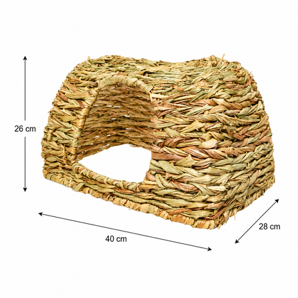 XL Grashaus für Nager – 40 x 28 x 26 cm – natürlicher Rückzugsort & Knabberhaus aus Gras