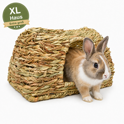 XL Grashaus für Nager – 40 x 28 x 26 cm – natürlicher Rückzugsort & Knabberhaus aus Gras