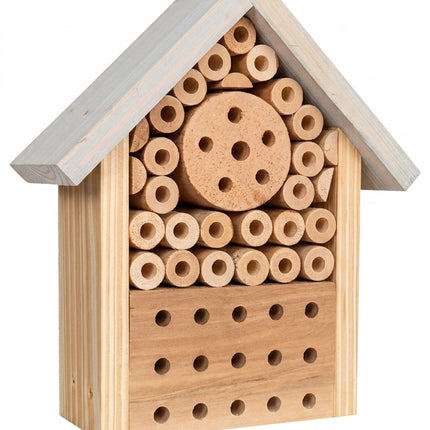 Insektenhotel Starter II aus Holz – Nist- & Rückzugshilfe für Wildbienen – 19 × 8 × 22 cm