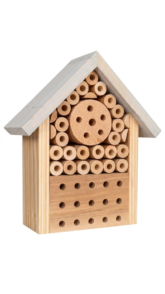 Insektenhotel aus Holz – Nist- & Rückzugshilfe für Wildbienen – 19 × 8 × 22 cm