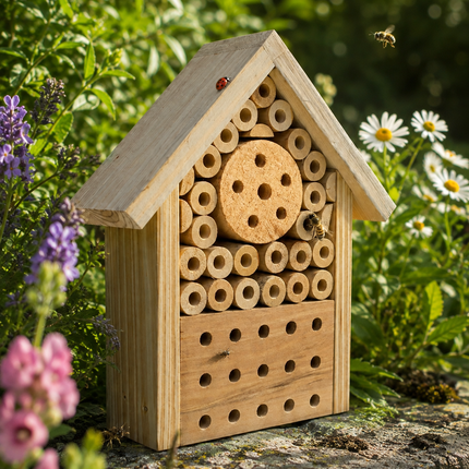 Insektenhotel Starter II aus Holz – Nist- & Rückzugshilfe für Wildbienen – 19 × 8 × 22 cm
