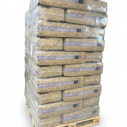 Litière de chanvre « Lavande » -Palette de 30 ballots de 140 litres chacun-Absorbante, naturelle et parfumée pour chevaux, poules et petits animaux