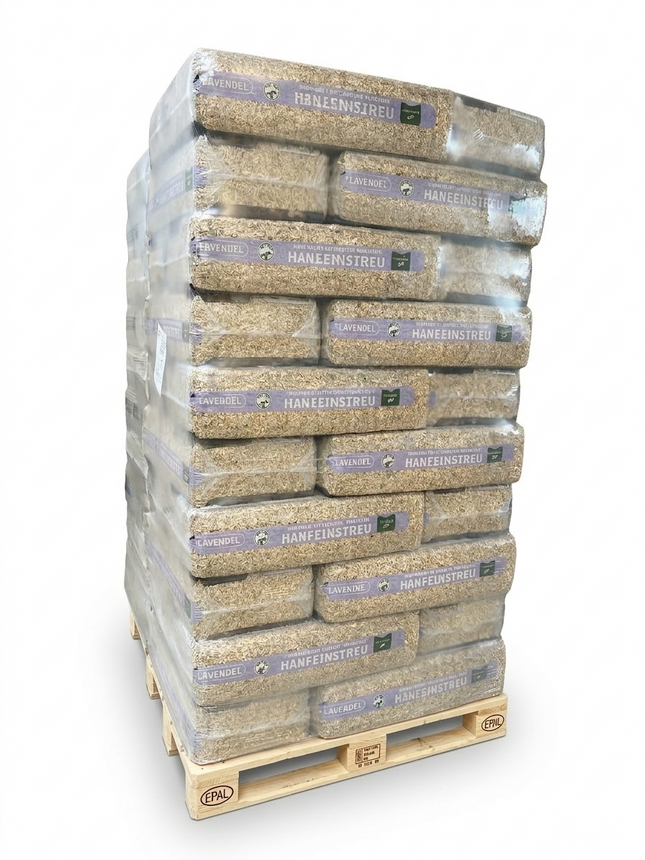 Hanfeinstreu "Lavendel" - Palette mit 30 Ballen a 140 Liter - Saugstark, natürlich & duftend für Pferde, Hühner, Kleintiere