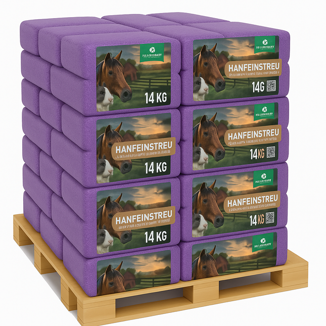 Hanfeinstreu "Lavendel" - Palette mit 30 Ballen a 140 Liter - Saugstark, natürlich & duftend für Pferde, Hühner, Kleintiere