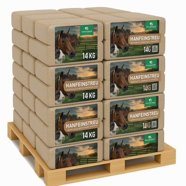 Hanfeinstreu "Regular" - Palette mit 30 Ballen a 140 Liter - Natürlich, saugstark & hygienisch für Pferde, Hühner, Kleintiere