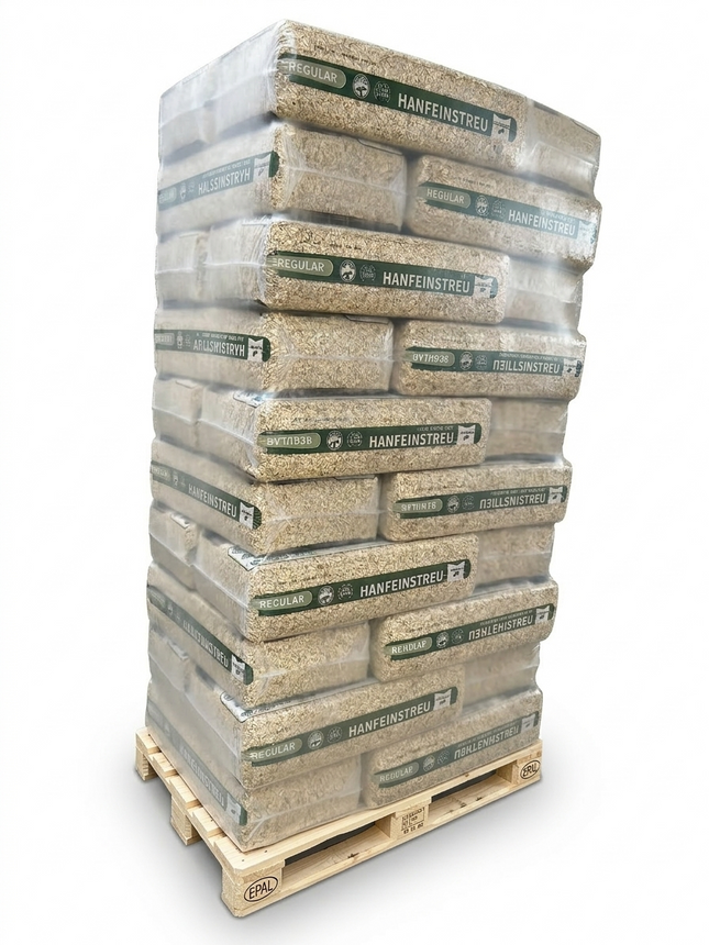 Hanfeinstreu "Regular" - Palette mit 30 Ballen a 140 Liter - Natürlich, saugstark & hygienisch für Pferde, Hühner, Kleintiere