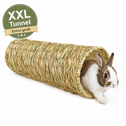 XXL Grastunnel für Nager – 65 x 18 x 18 cm – natürlicher Spieltunnel & Rückzugsort aus Gras