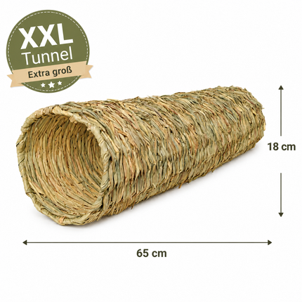 XXL Grastunnel für Nager – 65 x 18 x 18 cm – natürlicher Spieltunnel & Rückzugsort aus Gras