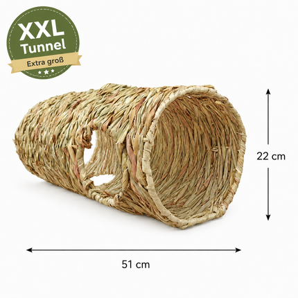 *Aktion* XXL Grasröhre mit mehreren Öffnungen – 51 x 22 x 22 cm – natürlicher Spiel- & Rückzugsort für Nager