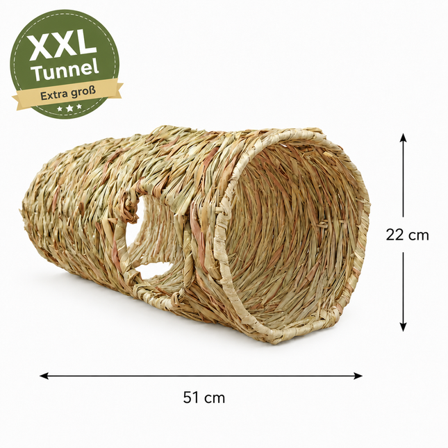 *Aktion* XXL Grasröhre mit mehreren Öffnungen – 51 x 22 x 22 cm – natürlicher Spiel- & Rückzugsort für Nager
