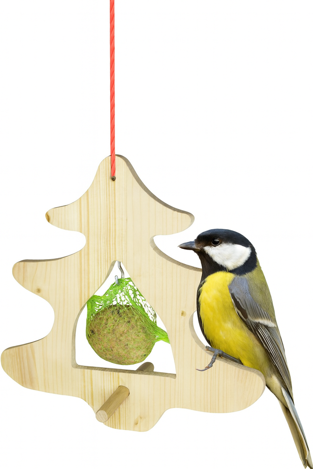Meisenknödelhalter aus Holz – Weihnachtsbaum-Design, stabile Futterstation für Wildvögel, 25×25 cm