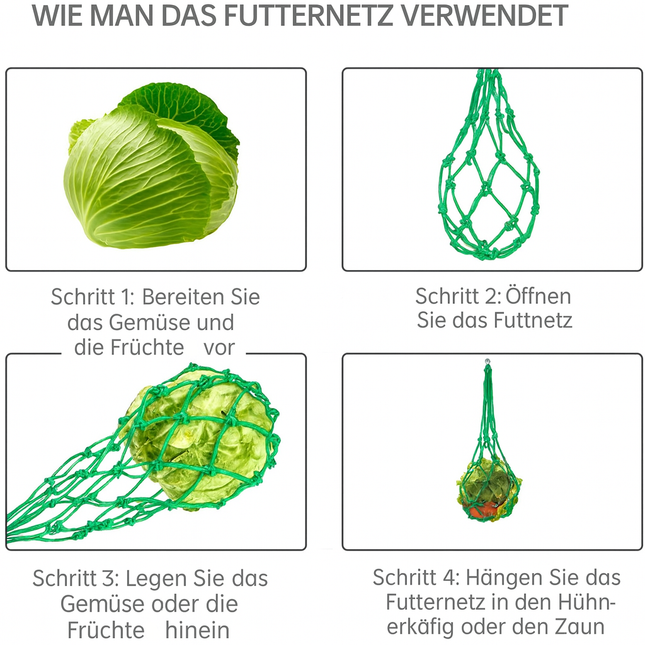 Hühner Futternetz zum Aufhängen – Futterbeutel mit Haken in Grün
