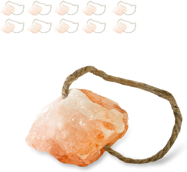 High-quality salt lick stone “Bergkristall” set of 10 lick stones with cord, total weight approx. 1 kg, for rodents