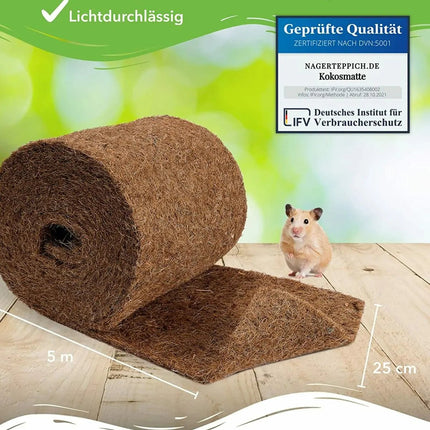 Kokosmatte aus 100% Kokosfasern – 25cm x 5m Rolle Nagerteppich mit Naturlatex
