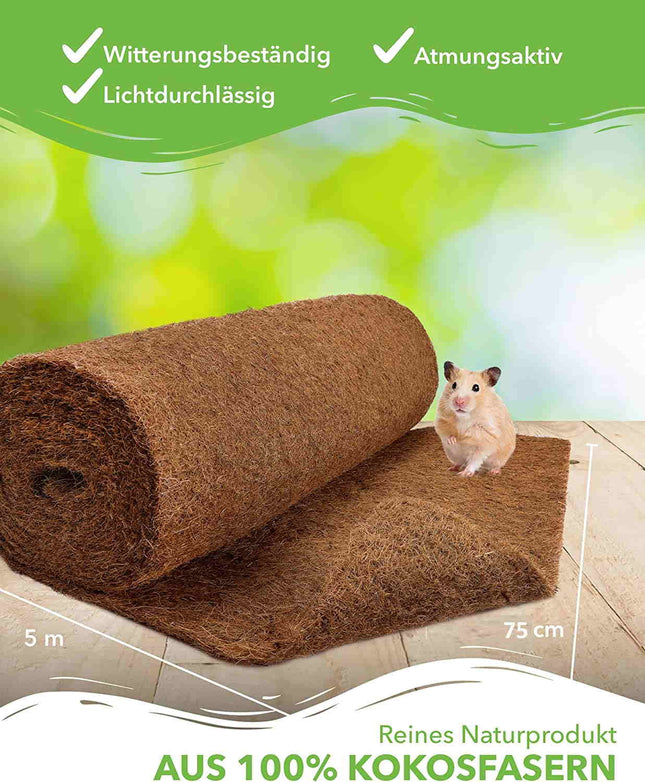 Coconut mat made of 100% coconut fibers - 75cm x 5m roll rodent carpet without latex - natural product by the meter 