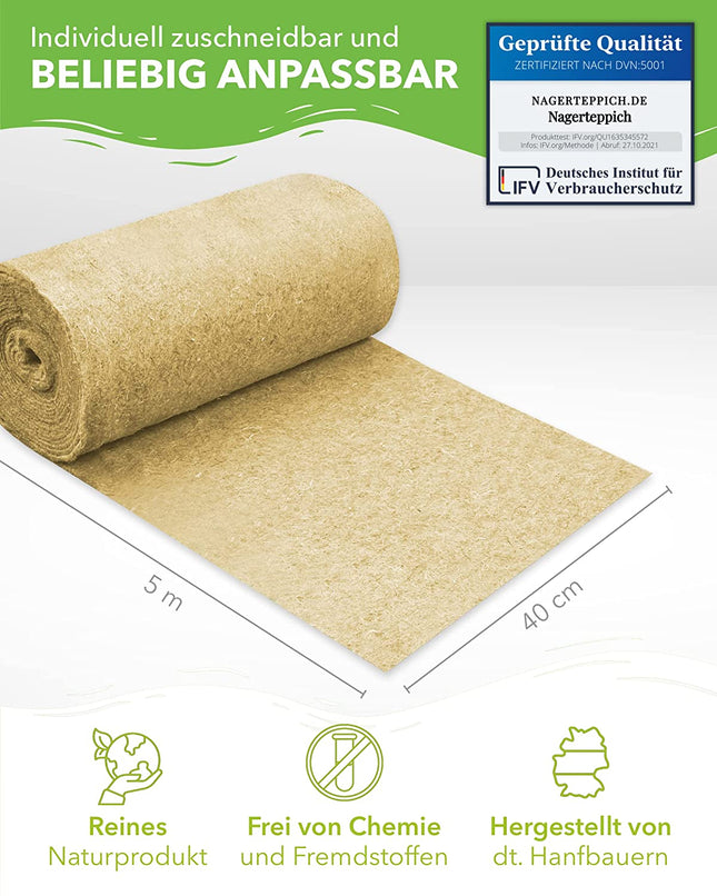 Rodent carpet made of 100% hemp on a roll, 5m long, 40cm wide, 5mm thick 